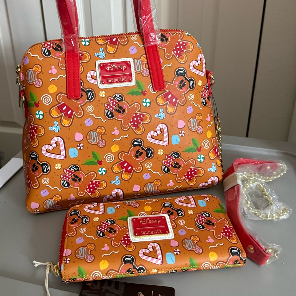 Loungefly Disney Gingerbread Satchel and Wallet - Orange and Red